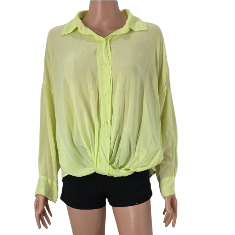 YFB Blouse‎ Rayon Long Sleeve Spring Green Twist Front Womens Size S